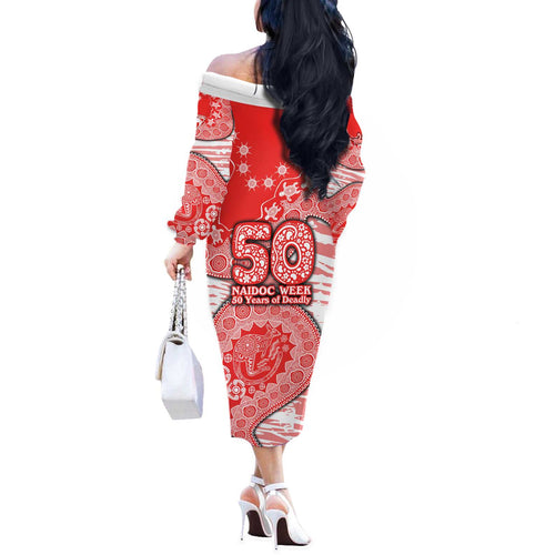 Sydney Swans NAIDOC Week 2026 Off The Shoulder Long Sleeve Dress Australian Aboriginal Dot Art Dreamtime Pattern Style