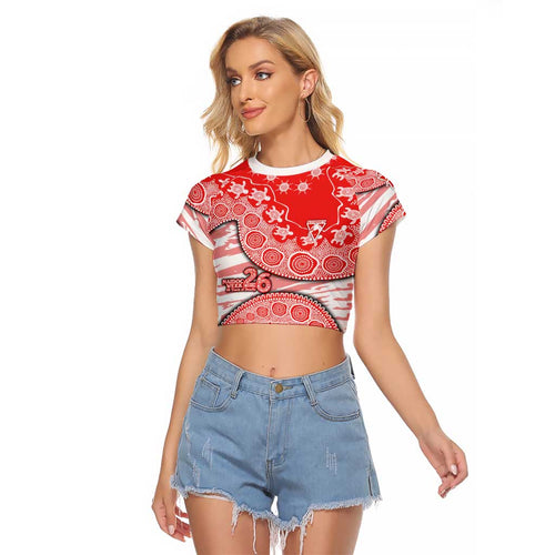 Sydney Swans NAIDOC Week 2026 Raglan Cropped T Shirt Australian Aboriginal Dot Art Dreamtime Pattern Style