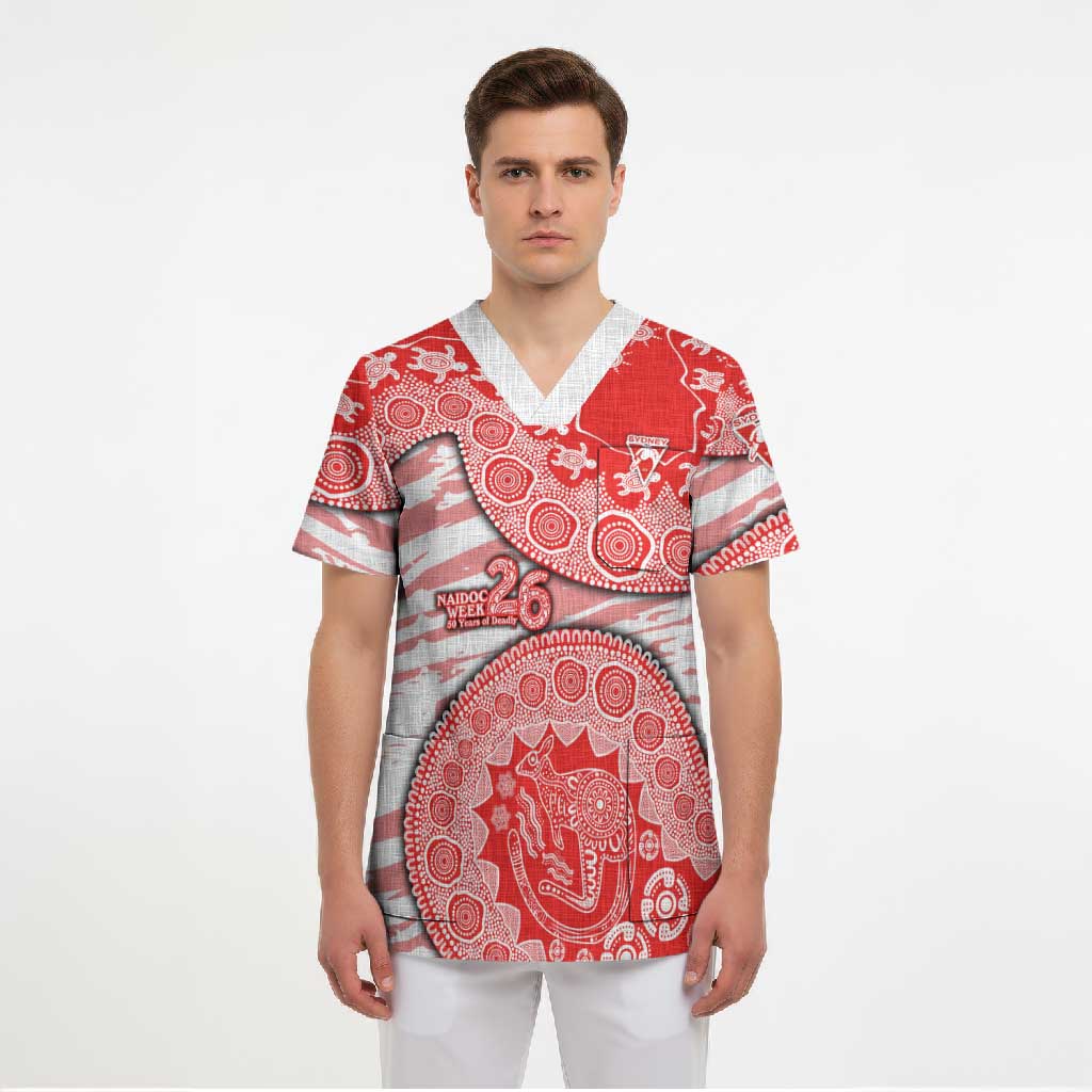 Sydney Swans NAIDOC Week 2026 Scrub Top Australian Aboriginal Dot Art Dreamtime Pattern Style