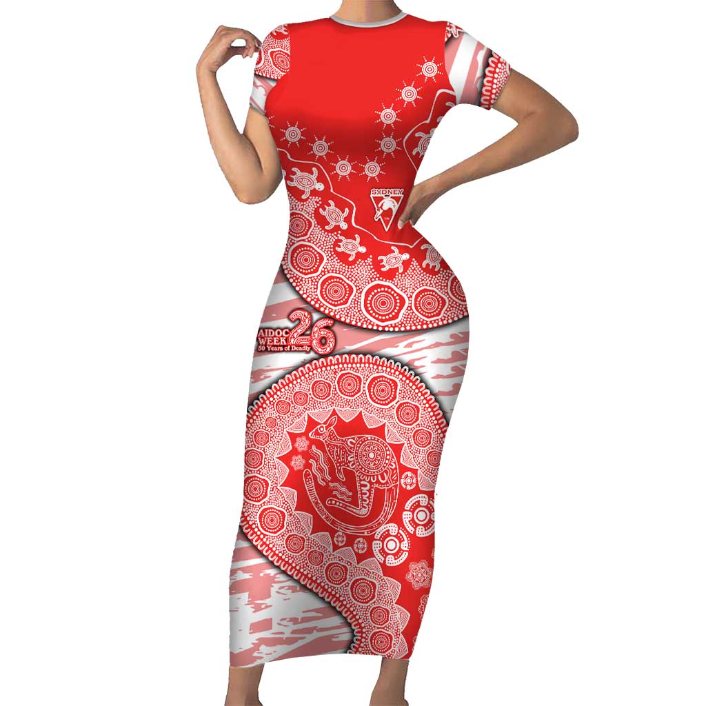 Sydney Swans NAIDOC Week 2026 Short Sleeve Bodycon Dress Australian Aboriginal Dot Art Dreamtime Pattern Style