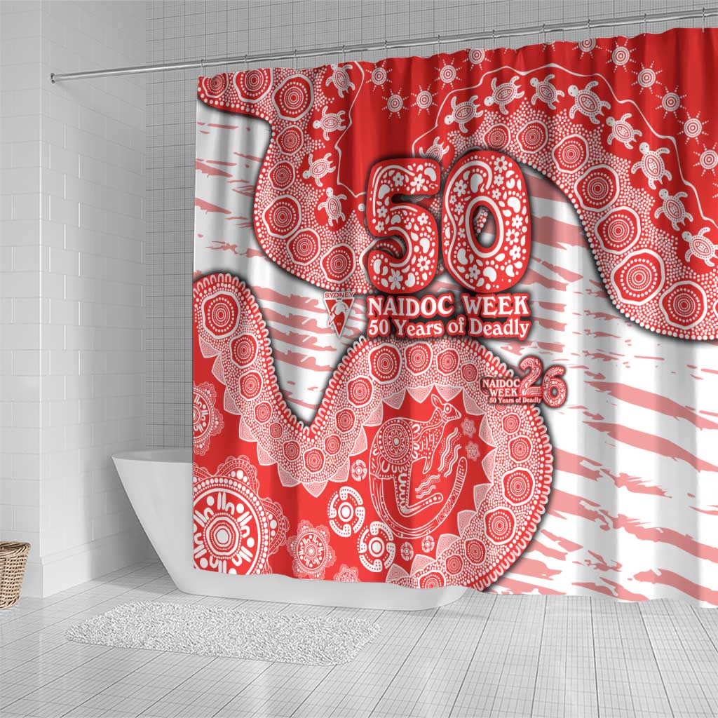 Sydney Swans NAIDOC Week 2026 Shower Curtain Australian Aboriginal Dot Art Dreamtime Pattern Style