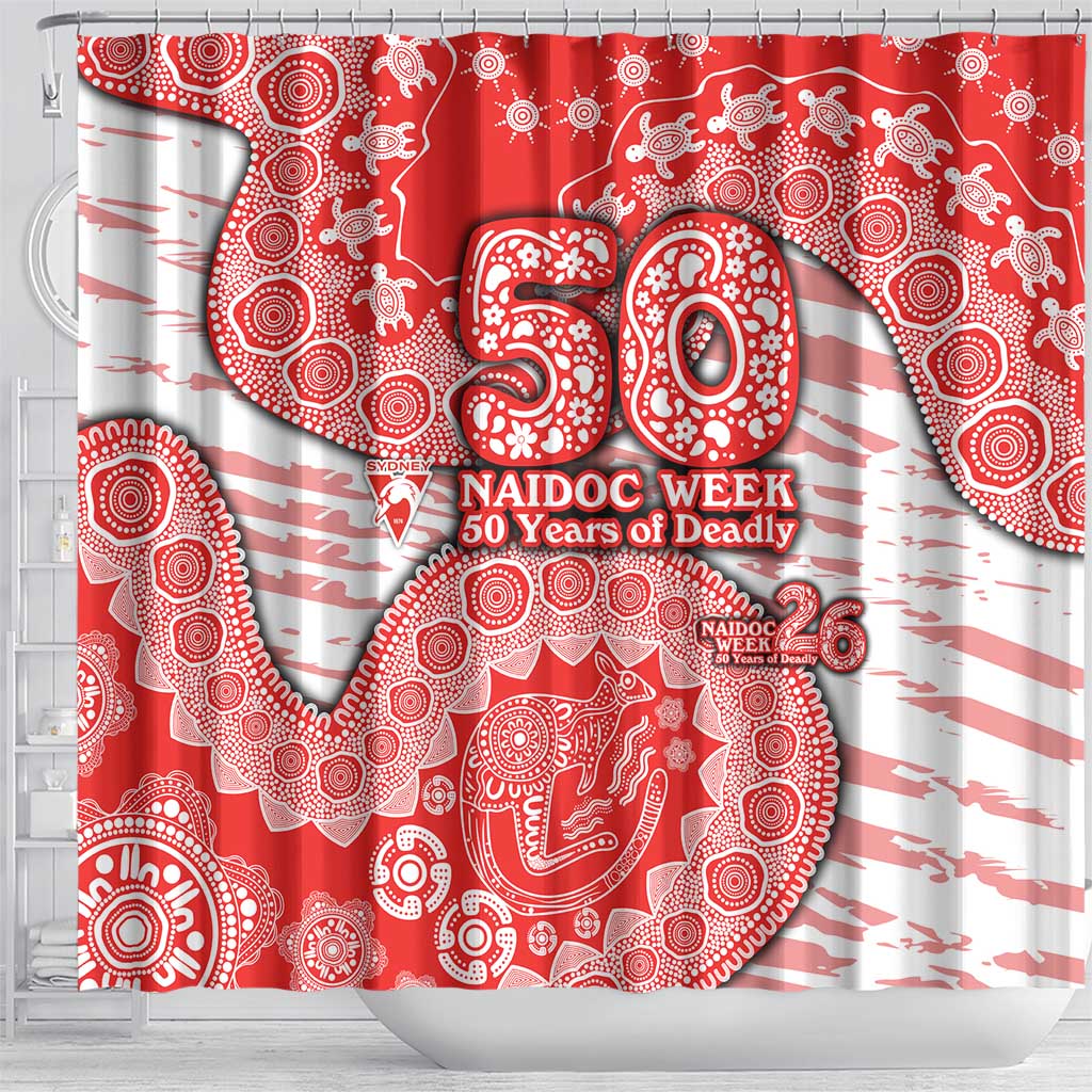 Sydney Swans NAIDOC Week 2026 Shower Curtain Australian Aboriginal Dot Art Dreamtime Pattern Style