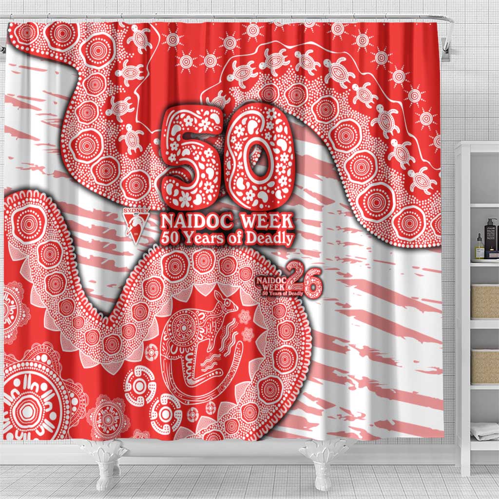 Sydney Swans NAIDOC Week 2026 Shower Curtain Australian Aboriginal Dot Art Dreamtime Pattern Style