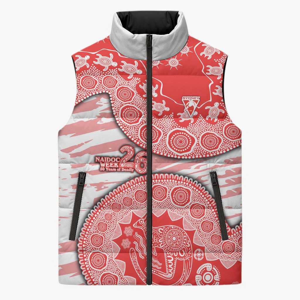 Sydney Swans NAIDOC Week 2026 Sleeveless Puffer Jacket Australian Aboriginal Dot Art Dreamtime Pattern Style