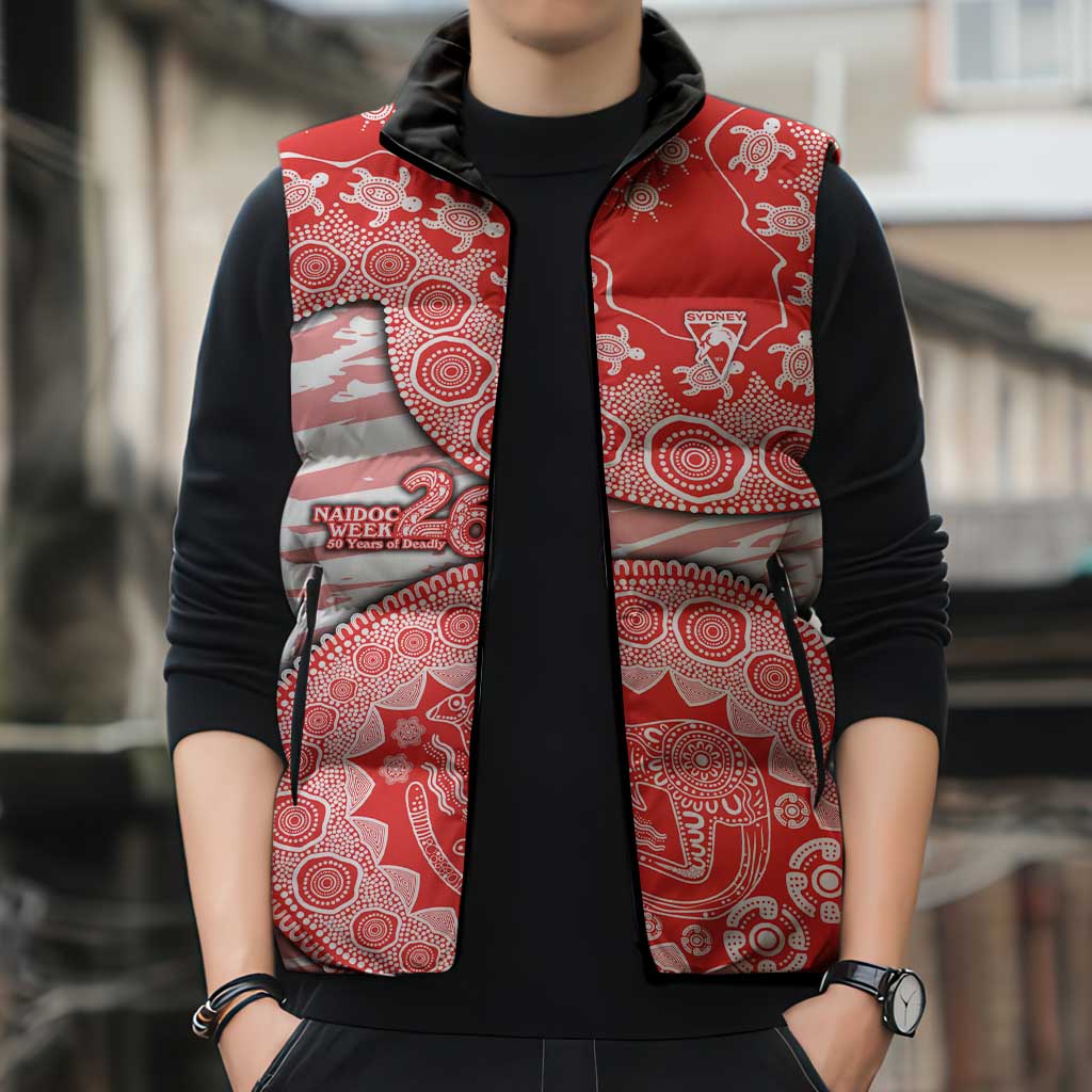 Sydney Swans NAIDOC Week 2026 Sleeveless Puffer Jacket Australian Aboriginal Dot Art Dreamtime Pattern Style