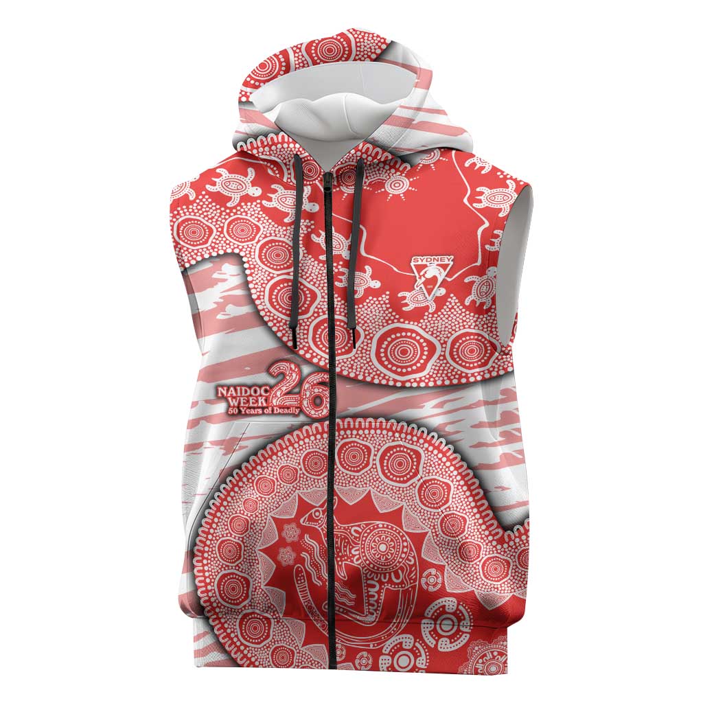 Sydney Swans NAIDOC Week 2026 Sleeveless Zip Hoodie Australian Aboriginal Dot Art Dreamtime Pattern Style