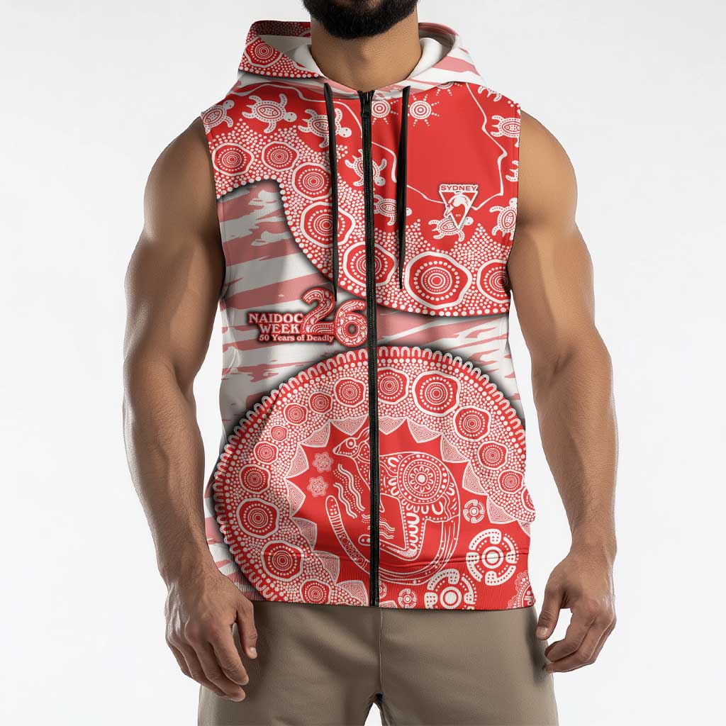Sydney Swans NAIDOC Week 2026 Sleeveless Zip Hoodie Australian Aboriginal Dot Art Dreamtime Pattern Style