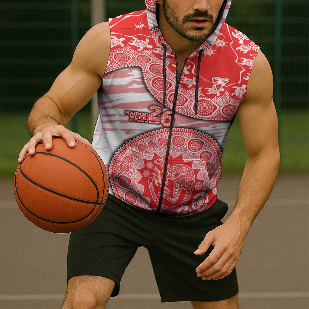 Sydney Swans NAIDOC Week 2026 Sleeveless Zip Hoodie Australian Aboriginal Dot Art Dreamtime Pattern Style