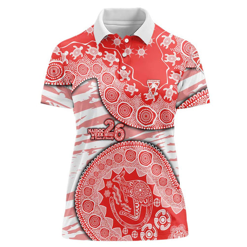 Sydney Swans NAIDOC Week 2026 Women Polo Shirt Australian Aboriginal Dot Art Dreamtime Pattern Style
