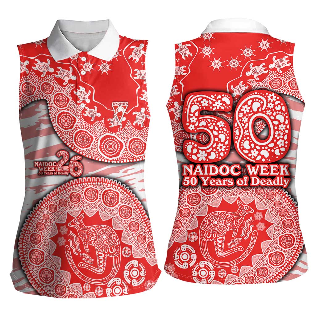 Sydney Swans NAIDOC Week 2026 Women Sleeveless Polo Shirt Australian Aboriginal Dot Art Dreamtime Pattern Style