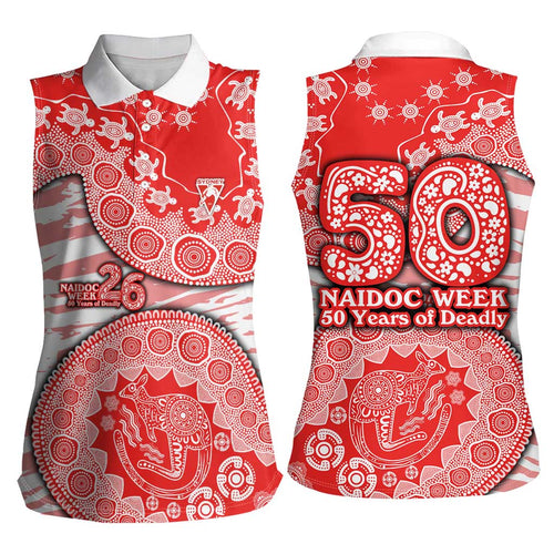 Sydney Swans NAIDOC Week 2026 Women Sleeveless Polo Shirt Australian Aboriginal Dot Art Dreamtime Pattern Style