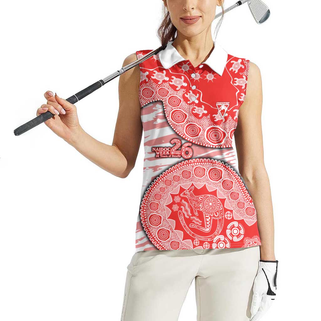 Sydney Swans NAIDOC Week 2026 Women Sleeveless Polo Shirt Australian Aboriginal Dot Art Dreamtime Pattern Style