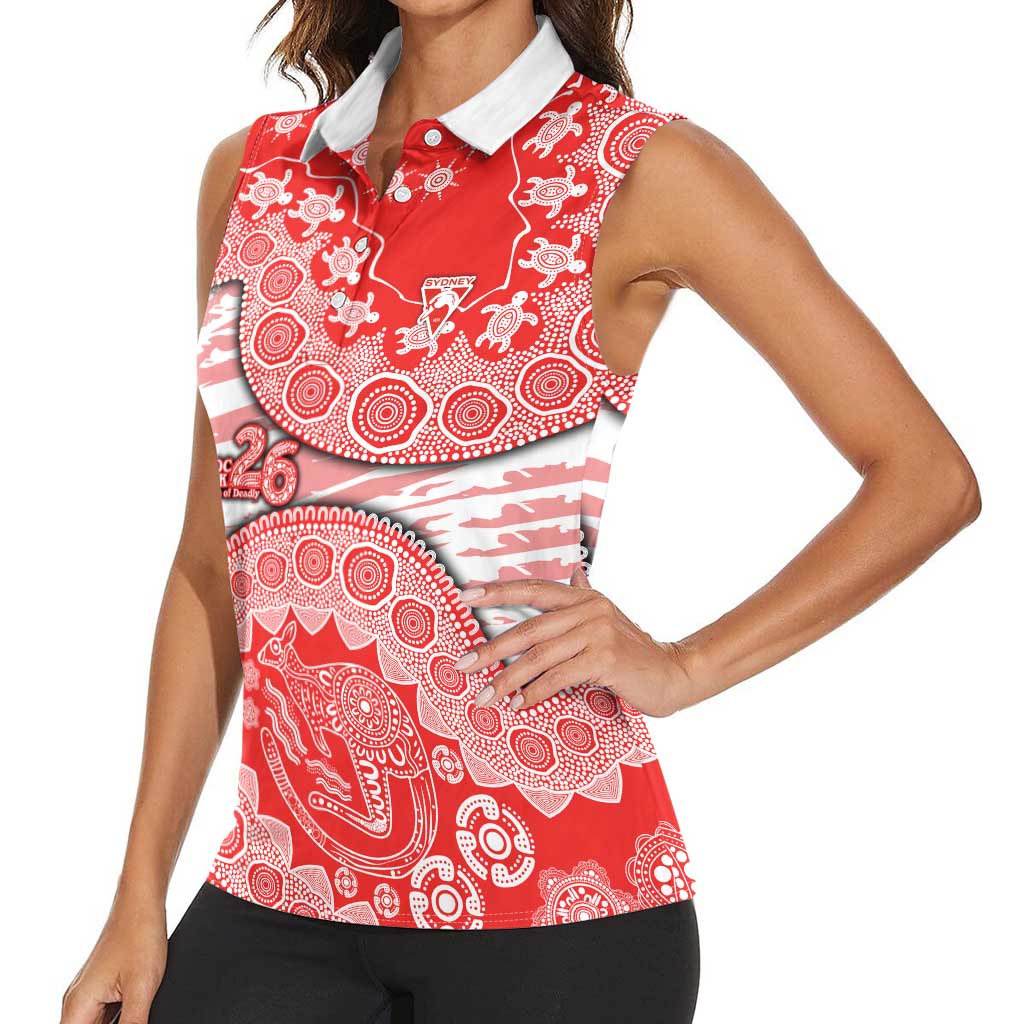 Sydney Swans NAIDOC Week 2026 Women Sleeveless Polo Shirt Australian Aboriginal Dot Art Dreamtime Pattern Style