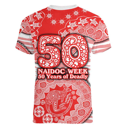 Sydney Swans NAIDOC Week 2026 Women V-Neck T-Shirt Australian Aboriginal Dot Art Dreamtime Pattern Style