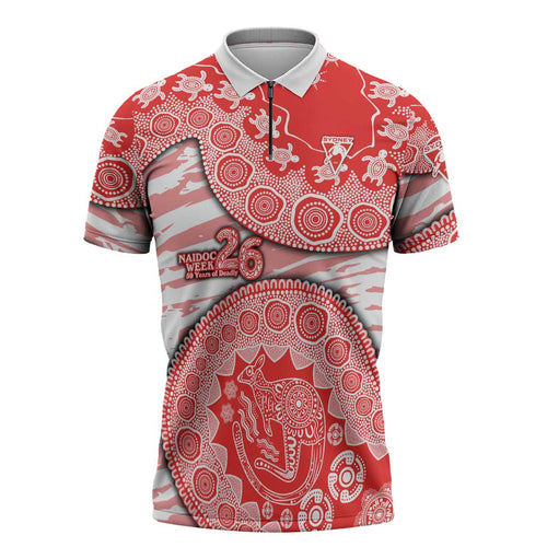 Sydney Swans NAIDOC Week 2026 Zipper Polo Shirt Australian Aboriginal Dot Art Dreamtime Pattern Style