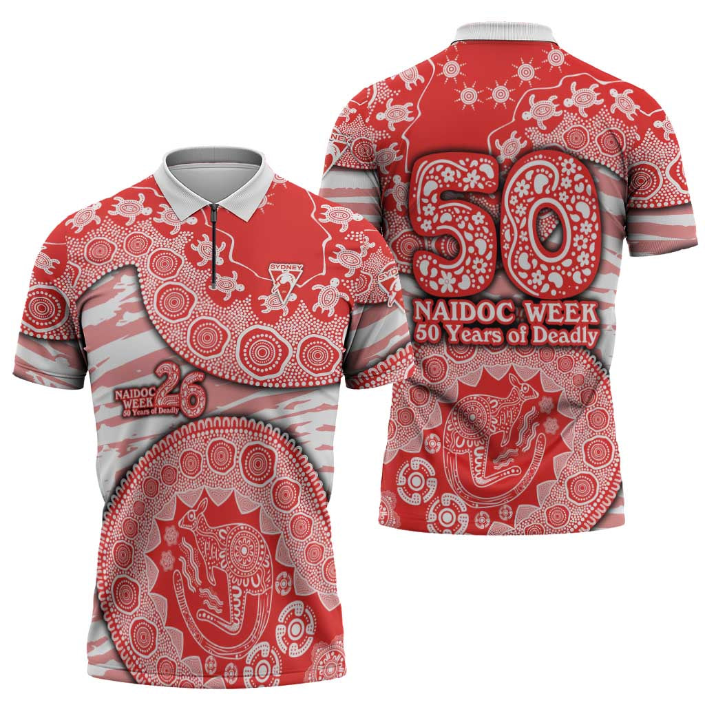 Sydney Swans NAIDOC Week 2026 Zipper Polo Shirt Australian Aboriginal Dot Art Dreamtime Pattern Style