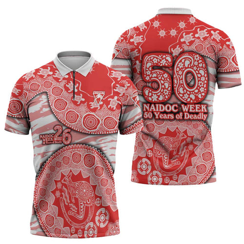 Sydney Swans NAIDOC Week 2026 Zipper Polo Shirt Australian Aboriginal Dot Art Dreamtime Pattern Style