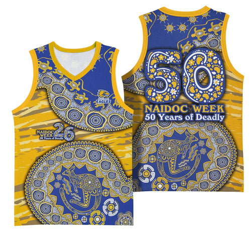 West Coast Eagles NAIDOC Week 2026 Basketball Jersey Australian Aboriginal Dot Art Dreamtime Pattern Style