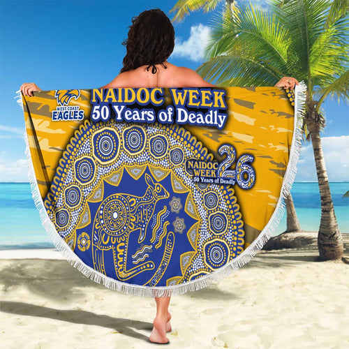 West Coast Eagles NAIDOC Week 2026 Beach Blanket Australian Aboriginal Dot Art Dreamtime Pattern Style