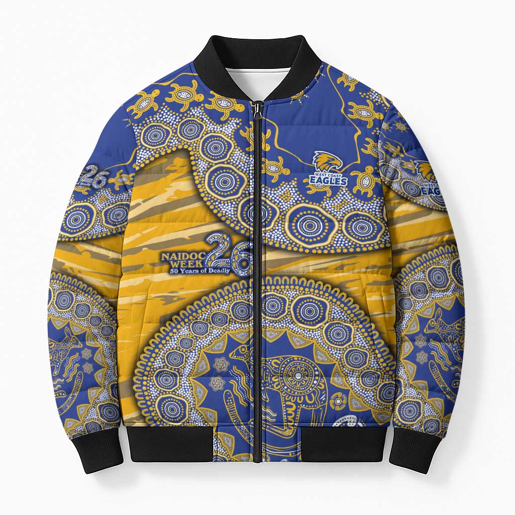 West Coast Eagles NAIDOC Week 2026 Bomber Puffer Jacket Australian Aboriginal Dot Art Dreamtime Pattern Style