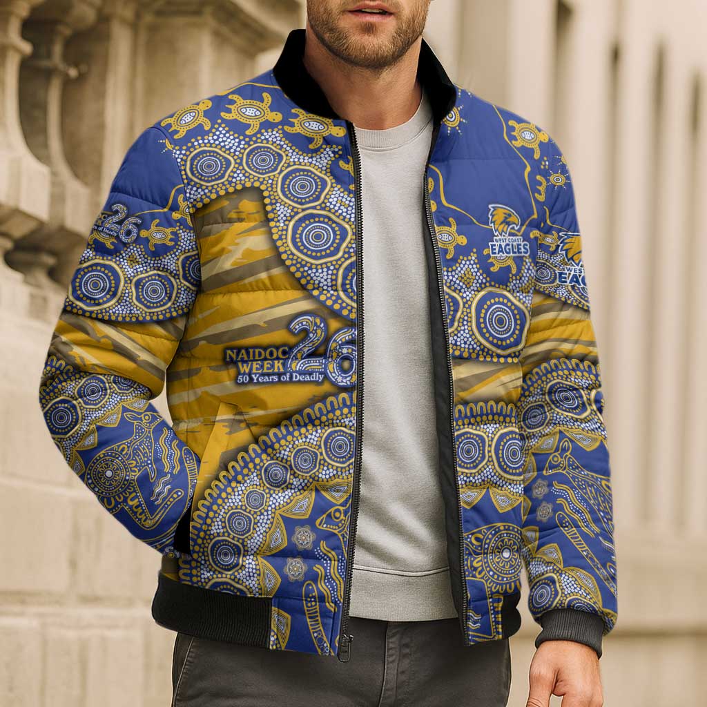 West Coast Eagles NAIDOC Week 2026 Bomber Puffer Jacket Australian Aboriginal Dot Art Dreamtime Pattern Style