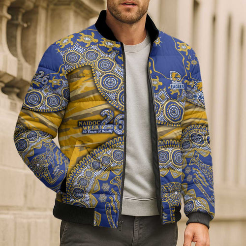 West Coast Eagles NAIDOC Week 2026 Bomber Puffer Jacket Australian Aboriginal Dot Art Dreamtime Pattern Style