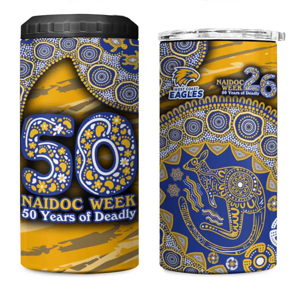 West Coast Eagles NAIDOC Week 2026 4 in 1 Can Cooler Tumbler Australian Aboriginal Dot Art Dreamtime Pattern Style