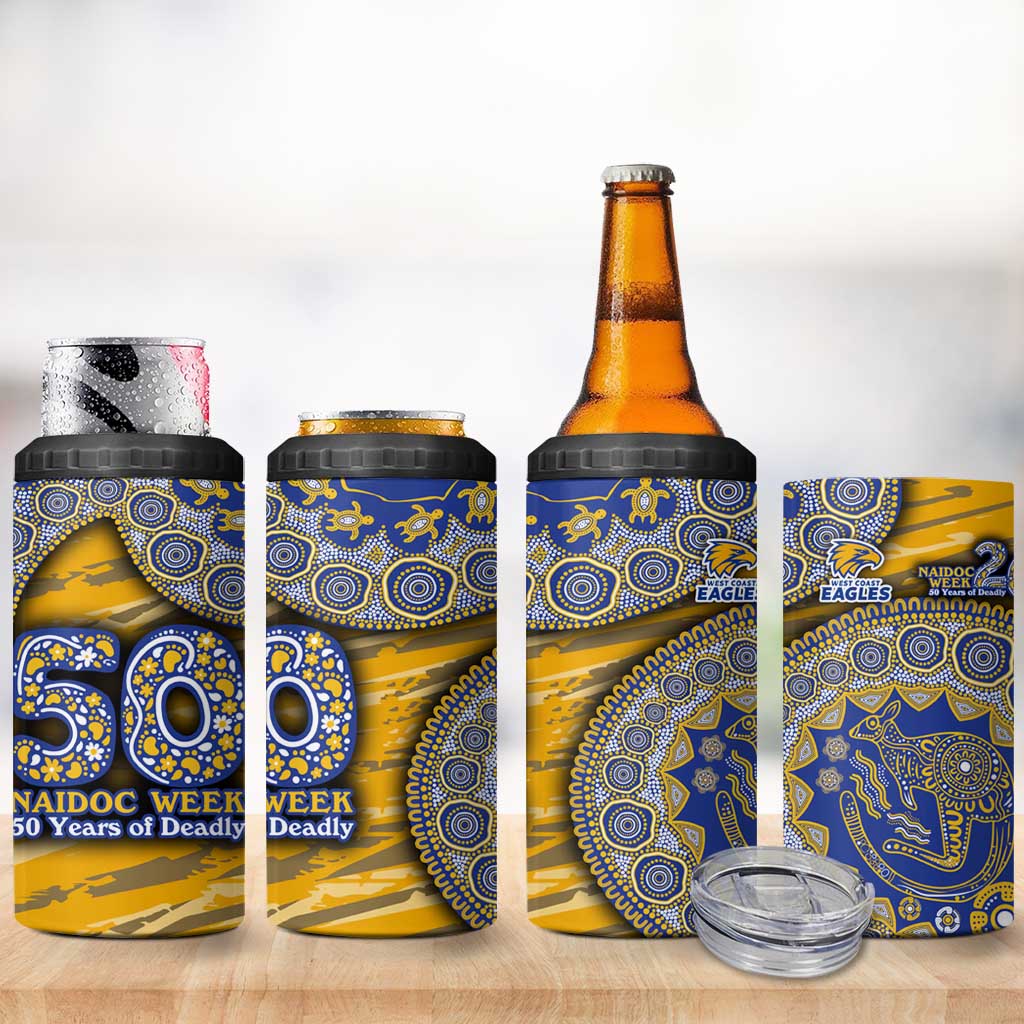 West Coast Eagles NAIDOC Week 2026 4 in 1 Can Cooler Tumbler Australian Aboriginal Dot Art Dreamtime Pattern Style