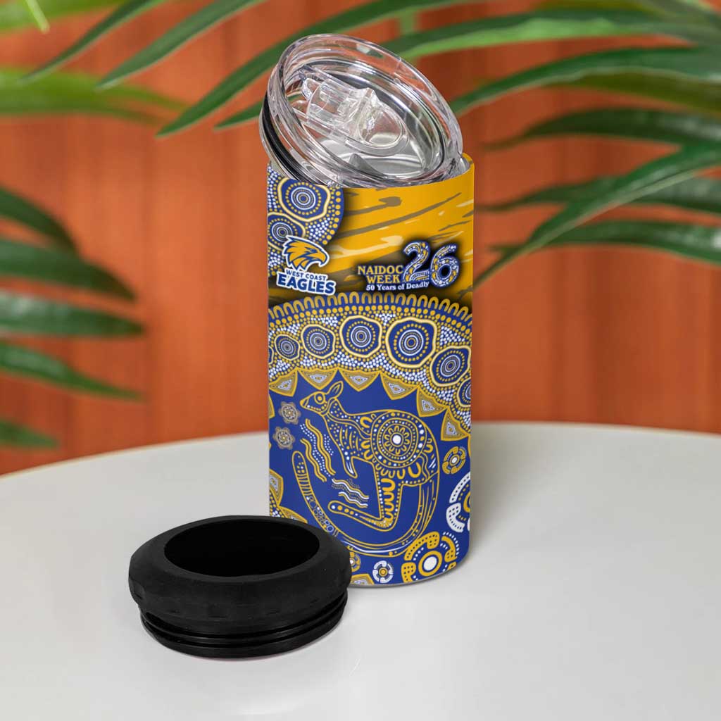 West Coast Eagles NAIDOC Week 2026 4 in 1 Can Cooler Tumbler Australian Aboriginal Dot Art Dreamtime Pattern Style