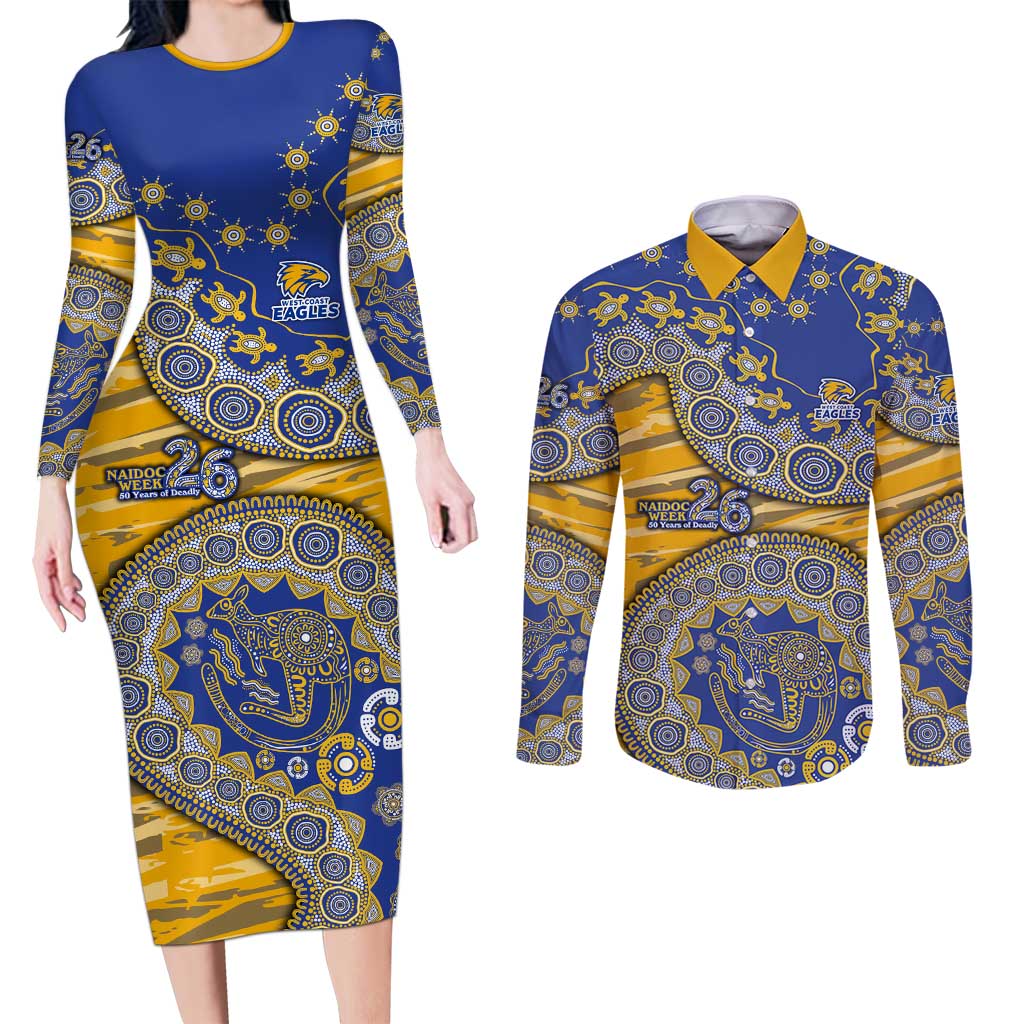 West Coast Eagles NAIDOC Week 2026 Couples Matching Long Sleeve Bodycon Dress and Long Sleeve Button Shirt Australian Aboriginal Dot Art Dreamtime Pattern Style