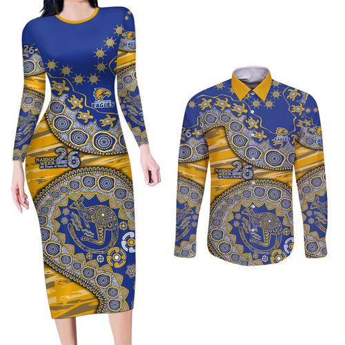 West Coast Eagles NAIDOC Week 2026 Couples Matching Long Sleeve Bodycon Dress and Long Sleeve Button Shirt Australian Aboriginal Dot Art Dreamtime Pattern Style