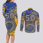 West Coast Eagles NAIDOC Week 2026 Couples Matching Long Sleeve Bodycon Dress and Long Sleeve Button Shirt Australian Aboriginal Dot Art Dreamtime Pattern Style