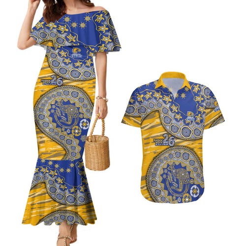 West Coast Eagles NAIDOC Week 2026 Couples Matching Mermaid Dress and Hawaiian Shirt Australian Aboriginal Dot Art Dreamtime Pattern Style