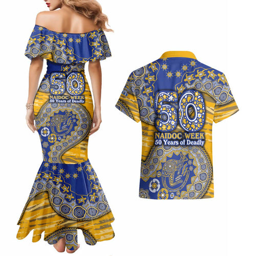 West Coast Eagles NAIDOC Week 2026 Couples Matching Mermaid Dress and Hawaiian Shirt Australian Aboriginal Dot Art Dreamtime Pattern Style