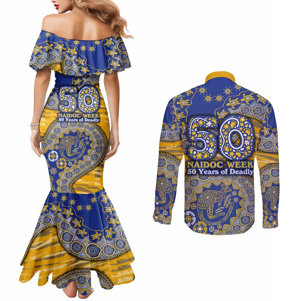 West Coast Eagles NAIDOC Week 2026 Couples Matching Mermaid Dress and Long Sleeve Button Shirt Australian Aboriginal Dot Art Dreamtime Pattern Style
