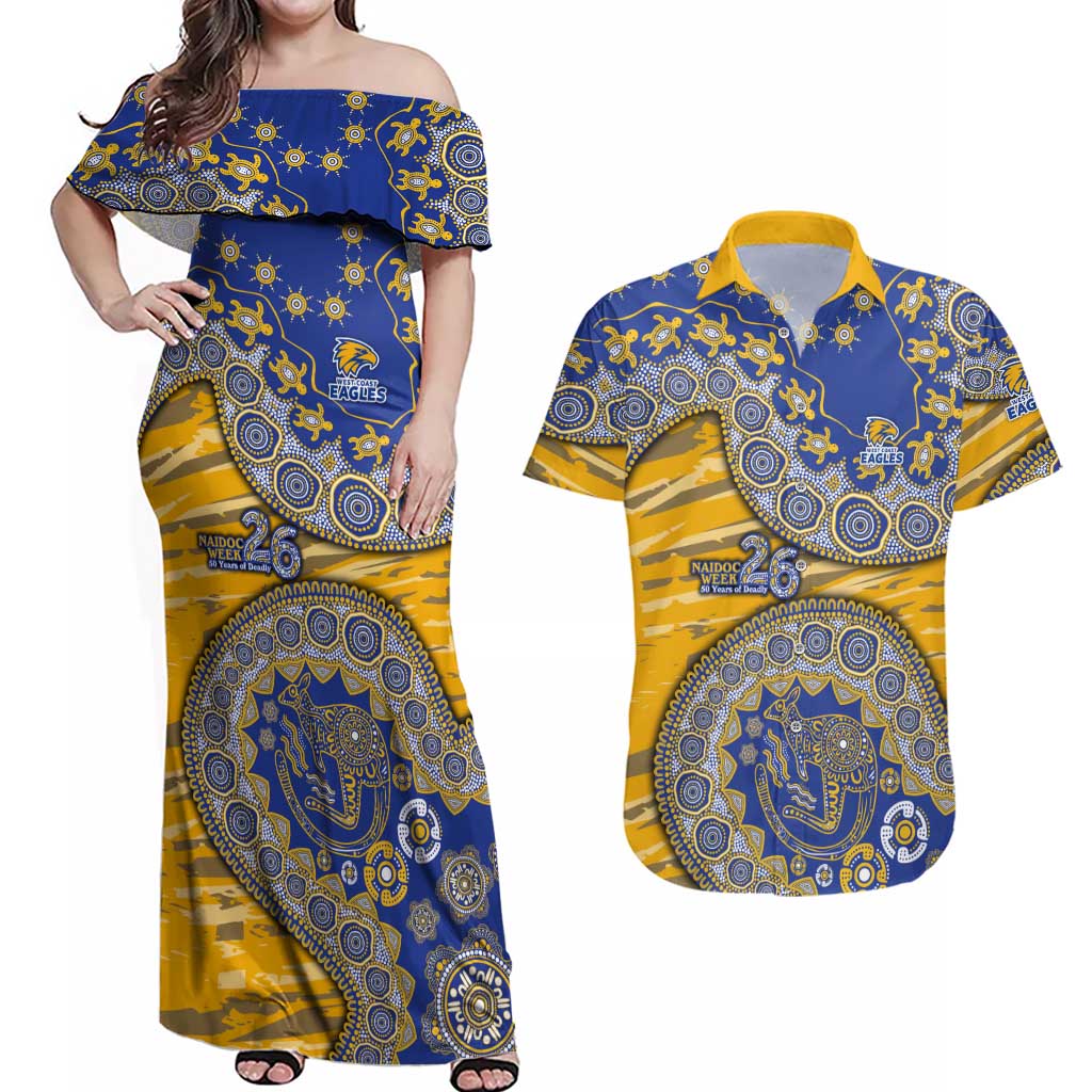 West Coast Eagles NAIDOC Week 2026 Couples Matching Off Shoulder Maxi Dress and Hawaiian Shirt Australian Aboriginal Dot Art Dreamtime Pattern Style