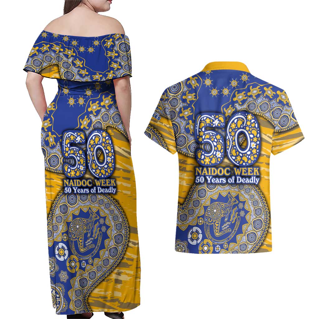 West Coast Eagles NAIDOC Week 2026 Couples Matching Off Shoulder Maxi Dress and Hawaiian Shirt Australian Aboriginal Dot Art Dreamtime Pattern Style