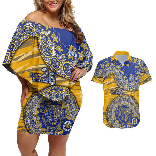 West Coast Eagles NAIDOC Week 2026 Couples Matching Off Shoulder Short Dress and Hawaiian Shirt Australian Aboriginal Dot Art Dreamtime Pattern Style