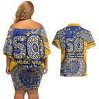 West Coast Eagles NAIDOC Week 2026 Couples Matching Off Shoulder Short Dress and Hawaiian Shirt Australian Aboriginal Dot Art Dreamtime Pattern Style