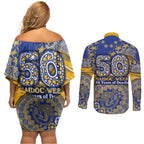 West Coast Eagles NAIDOC Week 2026 Couples Matching Off Shoulder Short Dress and Long Sleeve Button Shirt Australian Aboriginal Dot Art Dreamtime Pattern Style