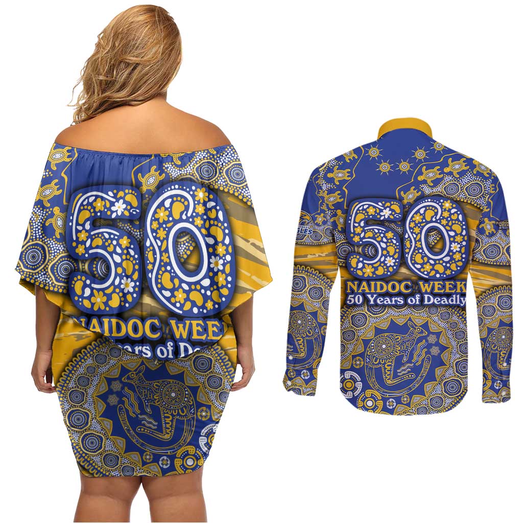 West Coast Eagles NAIDOC Week 2026 Couples Matching Off Shoulder Short Dress and Long Sleeve Button Shirt Australian Aboriginal Dot Art Dreamtime Pattern Style