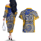 West Coast Eagles NAIDOC Week 2026 Couples Matching Off The Shoulder Long Sleeve Dress and Hawaiian Shirt Australian Aboriginal Dot Art Dreamtime Pattern Style