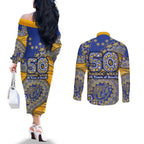 West Coast Eagles NAIDOC Week 2026 Couples Matching Off The Shoulder Long Sleeve Dress and Long Sleeve Button Shirt Australian Aboriginal Dot Art Dreamtime Pattern Style
