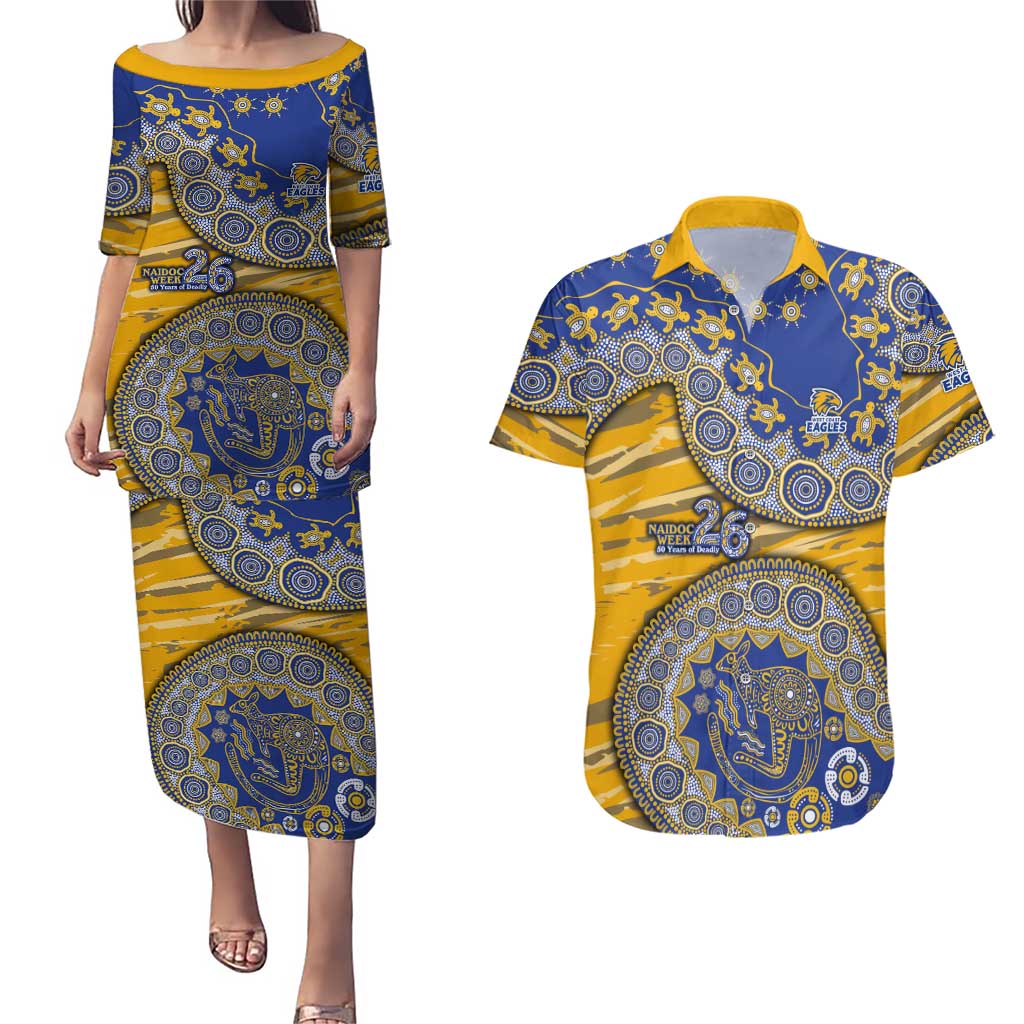 West Coast Eagles NAIDOC Week 2026 Couples Matching Puletasi and Hawaiian Shirt Australian Aboriginal Dot Art Dreamtime Pattern Style