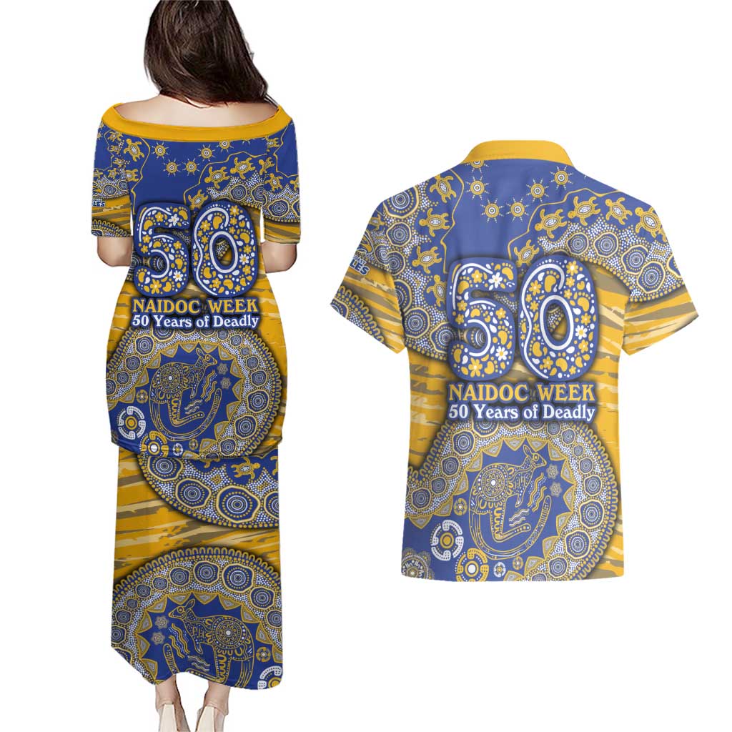 West Coast Eagles NAIDOC Week 2026 Couples Matching Puletasi and Hawaiian Shirt Australian Aboriginal Dot Art Dreamtime Pattern Style