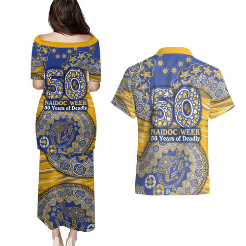 West Coast Eagles NAIDOC Week 2026 Couples Matching Puletasi and Hawaiian Shirt Australian Aboriginal Dot Art Dreamtime Pattern Style