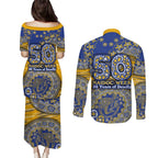 West Coast Eagles NAIDOC Week 2026 Couples Matching Puletasi and Long Sleeve Button Shirt Australian Aboriginal Dot Art Dreamtime Pattern Style