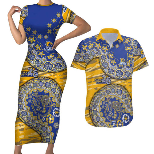 West Coast Eagles NAIDOC Week 2026 Couples Matching Short Sleeve Bodycon Dress and Hawaiian Shirt Australian Aboriginal Dot Art Dreamtime Pattern Style