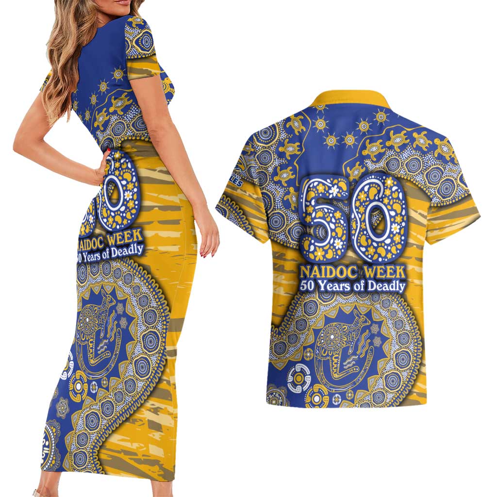 West Coast Eagles NAIDOC Week 2026 Couples Matching Short Sleeve Bodycon Dress and Hawaiian Shirt Australian Aboriginal Dot Art Dreamtime Pattern Style