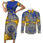 West Coast Eagles NAIDOC Week 2026 Couples Matching Short Sleeve Bodycon Dress and Long Sleeve Button Shirt Australian Aboriginal Dot Art Dreamtime Pattern Style